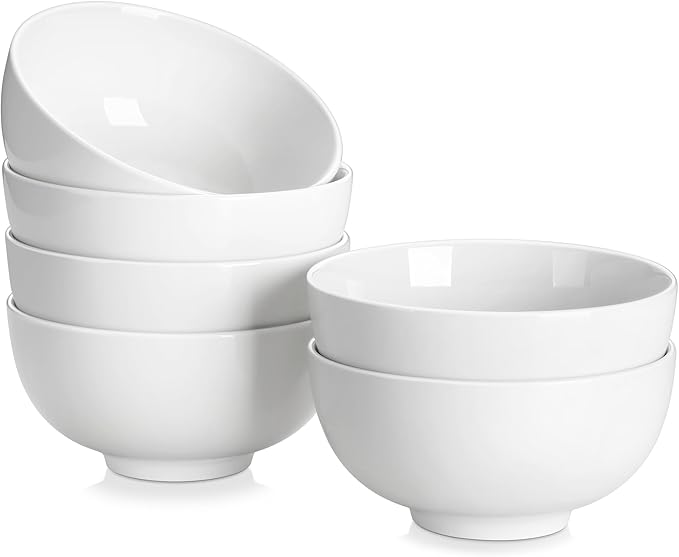MALACASA 26 oz Porcelain Soup Bowls, White Ceramic Cereal Bowls for Kitchen 6 inch Bowls Set of 6 for Oatmeal Salad Fruit Rice Dishwasher and Microwave Safe, Series Regular