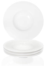 Ceramic Wide Rimmed Soup Plate, Soup Bowl 14 oz, Pasta Bowl Set of 4, White Shallow Bowl Plate with Rim, Best choice for high-end restaurants, hotels, and foodies, 12 Inch