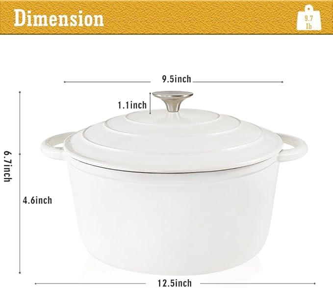 Dutch Oven,Cast Iron Dutch Ovens,Dutch Oven Pot with Lid,4.5 QT Enamel Dutch Pot,Dutch Ovens with Dual Handles,Cast Iron Pot for Braiser,Cooking,Gifts for Family,White