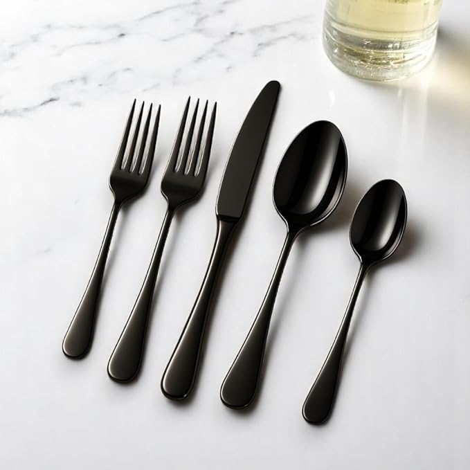 Roberts & Belk 20-Piece Camden Black Silverware Set – Flatware for 4 – High Mirror Stainless Steel Utensils with Knives, Forks & Spoons