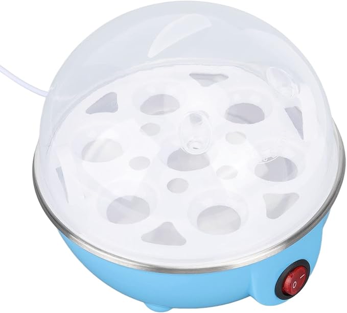 Chicken Egg Cooker Make Up to 7 Large Boiled Eggs Anti Dry Burning Automatic Power Off Egg Poacher with Heating Plate for Hard, Soft & Poached Eggs(Blue)