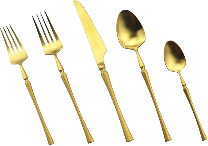 Gugrida Unique & Beautiful Flatware Set - 20 Piece Iridescent Silverware Sets | 18/10 Stainless Steel Reusable Cutlery Set | Gold Utensils Service For 4 with Dessert Fork, Knife, Spoon, Dinner Fork
