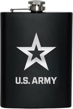 US Army 8 oz Flask | Stainless Steel Hip Flask for Liquor – Matte Black, Great Gift Idea for Veterans - Army Black Flask