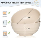 Wheat Straw Bowls Set 60 OZ, Unbreakable Large Beige Bowls Set of 6, Microwave & Dishwasher Safe Big Cereal Bowl for Picnic and Party BPA Free Salad Bowl for Serving Oatmeal and Popcorn (Beige)