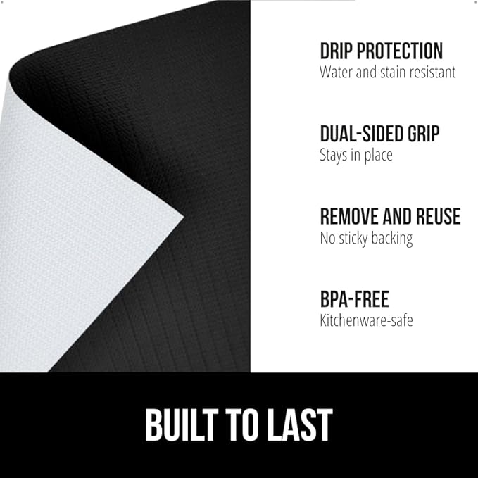 GORILLA GRIP DripGuard Drawer and Shelf Liner for Cabinet, Slip Resistant Non Adhesive Protection for Kitchen, BPA Free Smooth Surface Plastic Liners for Cabinets, Bathroom Drawers, 12x120 Inch, Black