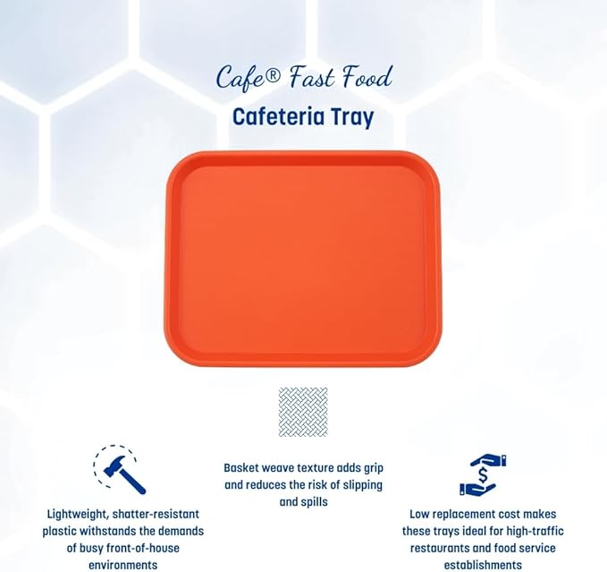 Carlisle FoodService Products Cafe Fast Food Cafeteria Tray with Patterned Surface for Cafeterias, Fast Food, And Dining Room, Plastic, 17.87 X 14 X 0.98 Inches, Orange