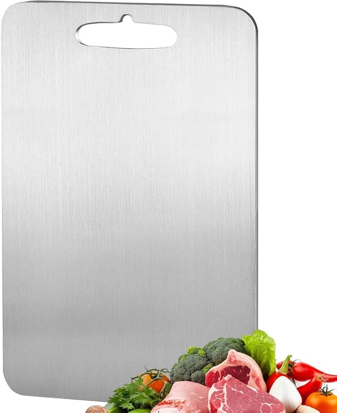 Stainless Steel Cutting Board for Kitchen, 304 Double Sided Heavy Duty Chopping Board, Food-Grade Titanium Board for Meat, Fruit, Vegetables, Baby Food, 15x11in