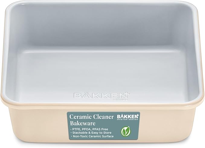 Square Cake Pan - Aluminized Steel, Ceramic Non-Stick Coating, Non-Toxic, Ideal Size, Heavy-Duty, Elevate Your Baking with Durability and Style!