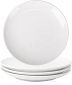 DELLING 7 Inch Appetizer Plates Set, White Ceramic Dessert Plates/Salad Plate - Small Round Serving Plates for Snacks, Side Dishes, Pasta, Microwave & Dishwasher Safe - Set of 4