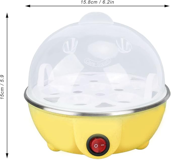 Chicken Egg Cooker Make Up to 7 Large Boiled Eggs Anti Dry Burning Automatic Power Off Egg Poacher with Heating Plate for Hard, Soft & Poached Eggs(Yellow)