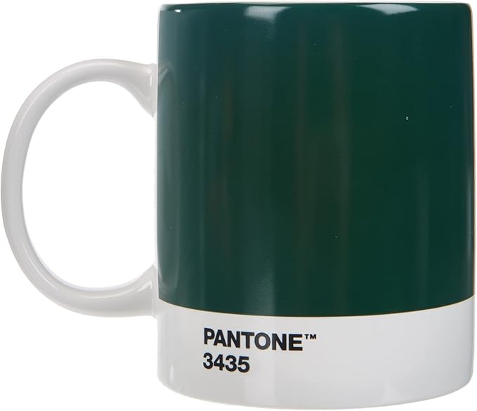 Pantone by Copenhagen Design - Large ceramic coffee mug with handle - Colorful Porcelain coffee mug/cup, 12 oz Dark Green 3435