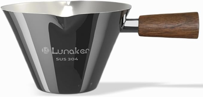 Stainless Steel Espresso Cup - Espresso Shot Cup with Wooden Handle -Measuring Cup with Double Spouts - 4.1OZ/120ML, Bright Silver