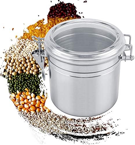 Stainless Steel Airtight Canister for Kitchen, Large Flour Coffee Bean Tea Cereal Sugar Cookie Metal Food Storage Canisters with Clear Lid and Sturdy Locking Clamp,tea tin co