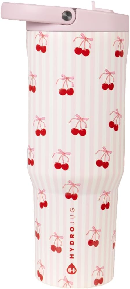 HydroJug Sport - Stainless Steel Tumbler with Straw, Vacuum Insulated, 40oz Leakproof Water Bottle, Ergonomic Design, Reusable, Dishwasher Safe, Rubber Base, Durable for Gym or Outdoors, Sweet Cherry