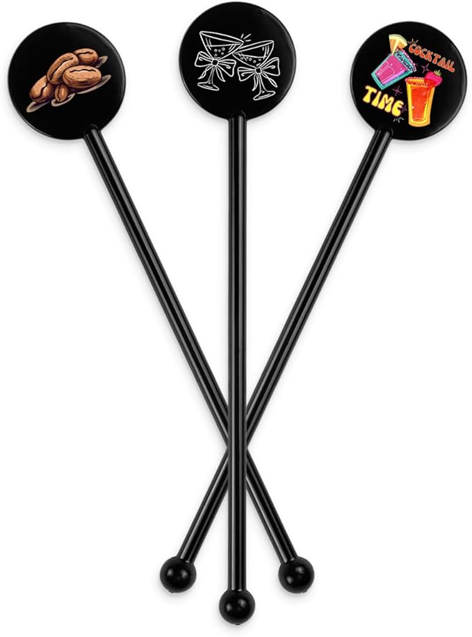 5.5" Custom Black Disc-Top Stirrer – Personalized Drink Stir Sticks with Full-Color Printing – Sleek Bar & Coffee Stirrers – 50 Pack