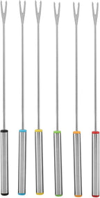6-Piece Stainless Steel Fondue Sticks Set with Heat Resistant Handle for Cheese, Meat, Chocolate, Dessert, Roasting