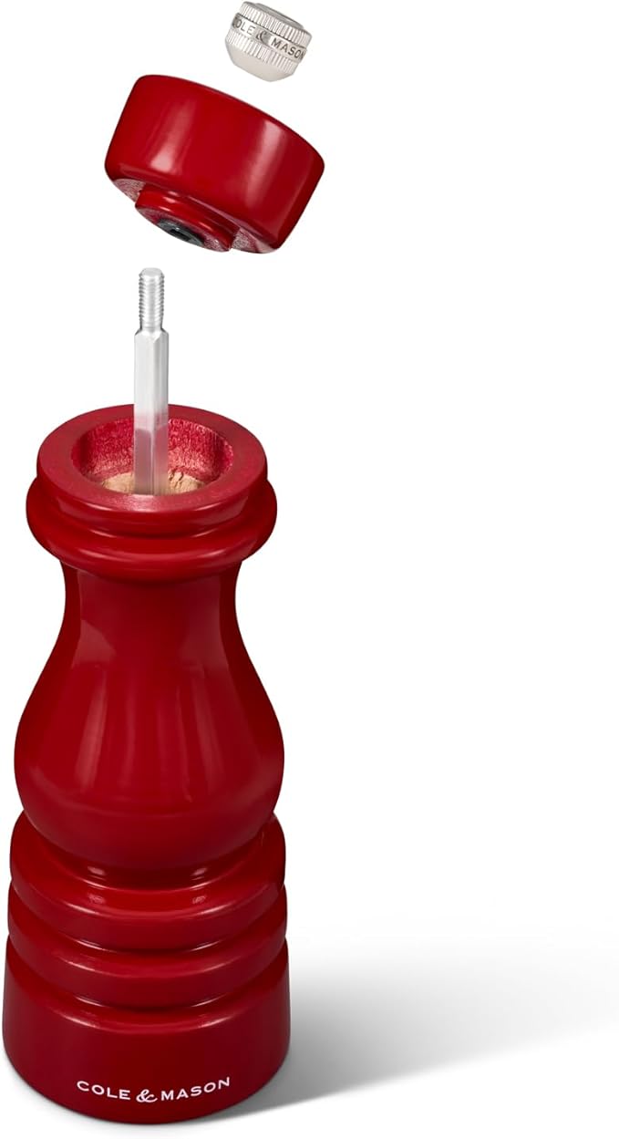 Cole & Mason London Refillable Spice Mill - Kitchen & Home Accessory - Table Salt Grinder - Salt Mill with Ceramic Mechanism - 7", Red Gloss