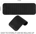 Silicone Dish Drying Mat for Multiple Usage,Easy clean,Eco-friendly,Heat-resistant Silicone Mat for Kitchen Counter,Sink,Bar,Bottle,or Cup Black M 17 inches x 6 inches