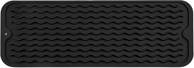 Silicone Dish Drying Mat for Multiple Usage,Easy clean,Eco-friendly,Heat-resistant Silicone Mat for Kitchen Counter,Sink,Bar,Bottle,or Cup Black M 17 inches x 6 inches
