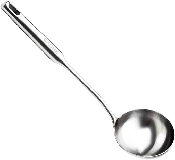 Soup Spoon Ladle,304 Stainless Steel Cooking Spoon Kitchen Tool For Wok With Hollow Handle, Silver/13.9Inch