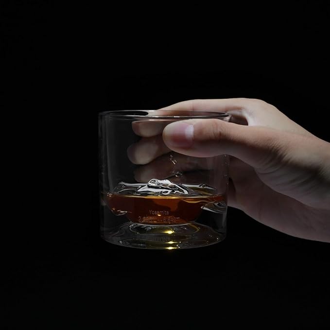 LIITON Yosemite Heavy Crystal Whiskey Glasses Gift Set of 2, Thick Freezable Bourbon Glass 1lb Each, Premium Whiskey Gifts for Men, Frozen Crystal Chills Cocktails, 10 oz