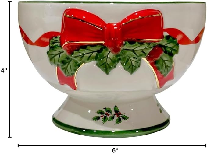 Spode Christmas Tree 6-Inch Ribbon Nut Bowl - Decorative Serving Bowl for Candies, Nuts, Desserts - Ideal for Holiday Entertaining & Festive Table Decor - Earthenware with Iconic Christmas Tree Design