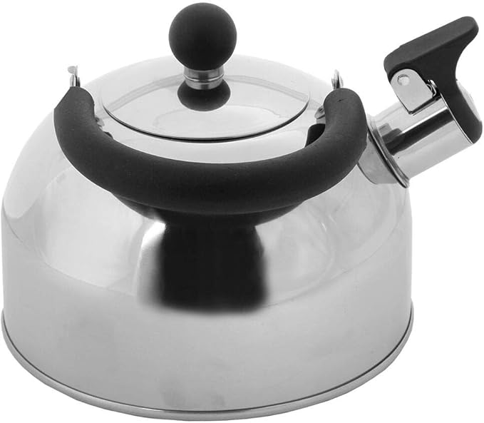 Lily's Home 2 Quart Whistling Tea Kettle, Stainless Steel Stovetop Kettle for Gas & Induction Tops, Classic Whistle Spout, Cool-Touch Handle for Safe Pouring - Perfect for Home, Kitchen, Dorm