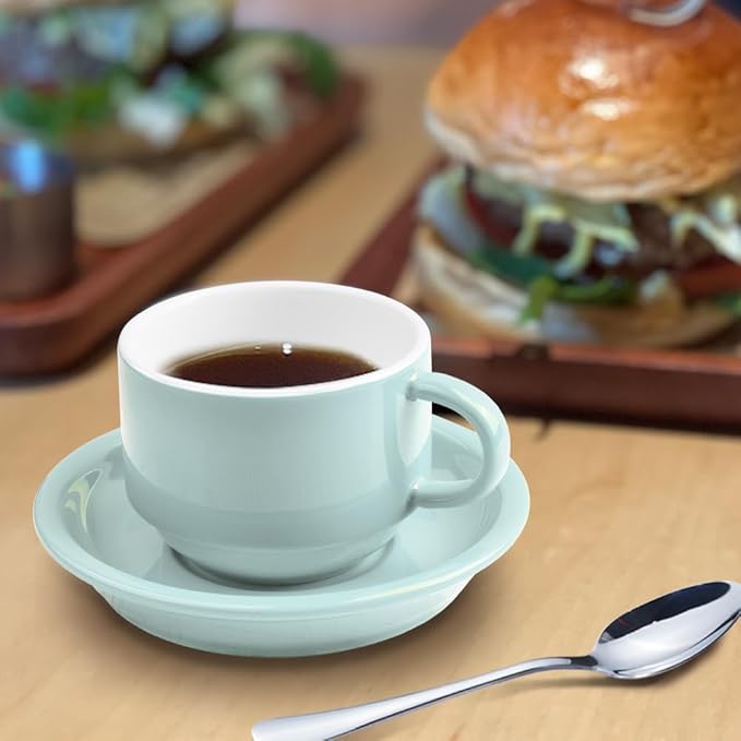 homEdge Premium Espresso Shot Cups and Saucers Set with Espresso Stainless Steel Spoons - 2.5 oz, Set of 4, Mint Green