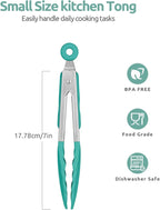 600ºF Heat Resistant Kitchen Tong: U-Taste 7in Silicone Cooking Tong with Firm Sealed Non Stick Rubber Tips & Silicon Coated 18/8 Stainless Steel Handle & Smooth Locking for Serving Salad (Aqua Sky)