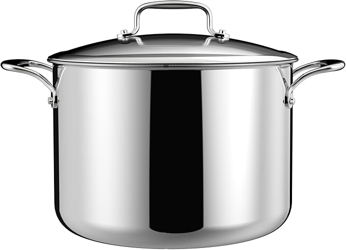 8 Quart Stainless Steel Stock Pot With Lid, 5 Ply Stainless Clad Cookware, Induction Compatible