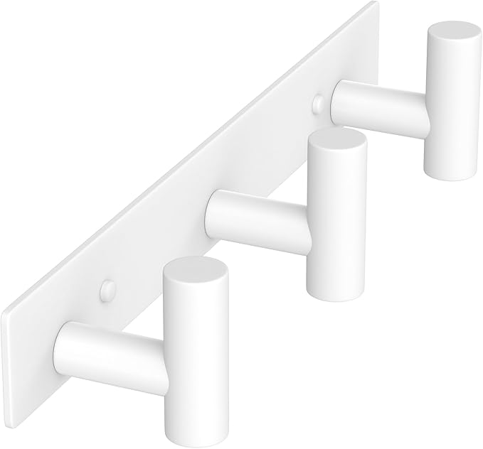 VAEHOLD Hat and Coat Wall Mount Rack - Hooks for Robes, Bags, Keys, and Towels - Bathroom Towel Hanger Organizer (White, “T“ Shape 3 Hooks 1 Pack)