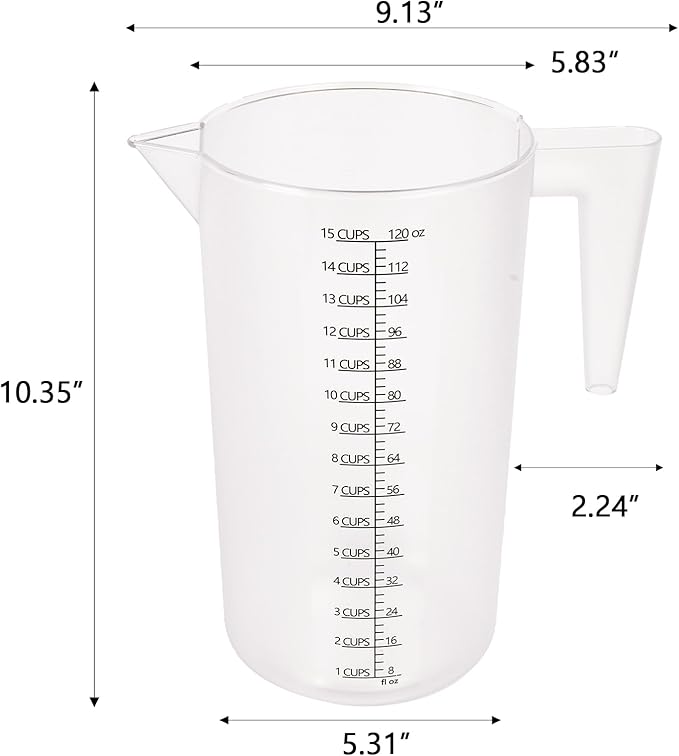 Food-Grade Plastic Measuring Pitcher – 120 Ounce & 15 Cups Measuring Cups with Handle for Liquid, Motor Oil, Pool & Lawn Chemicals, Dilution, Soap Mixing, Brewing, Commercial & Kitchen Use(3500ml)
