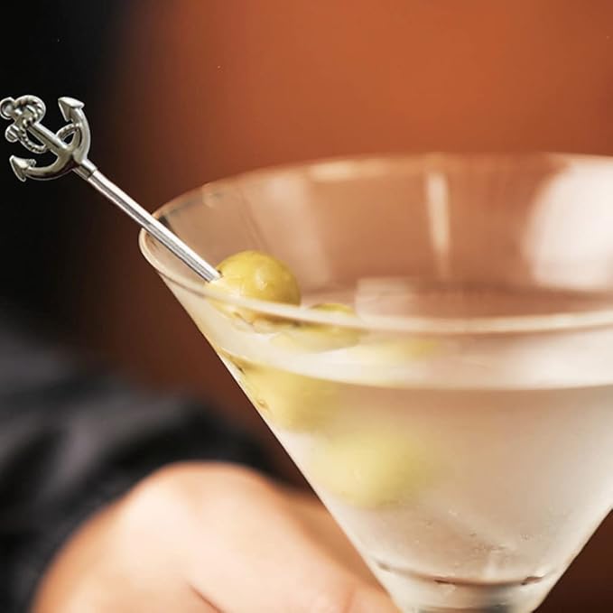 RRRuo Anchor Cocktail Picks Reusable Stainless Steel Cocktail for Appetizer Olives Sandwiches Cherries Garnish Forks Fruit Skewers Toothpicks 8 pieces (Silver)