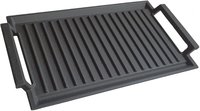 COVERCOOK Griddle Pan, Cast Iron Grill Hot Plate, Rectangular Grill, 2 handles with Ridged Surface for Induction Electric Cooktop，16 x 9inch