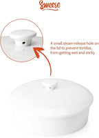 Sweese Ceramic Tortilla Warmer - Holds 12 Tortillas, Microwave & Oven Compatible, Elegant White Tortilla Holder with Lid for Taco Nights, Pancakes, Waffles - Durable & Easy to Clean
