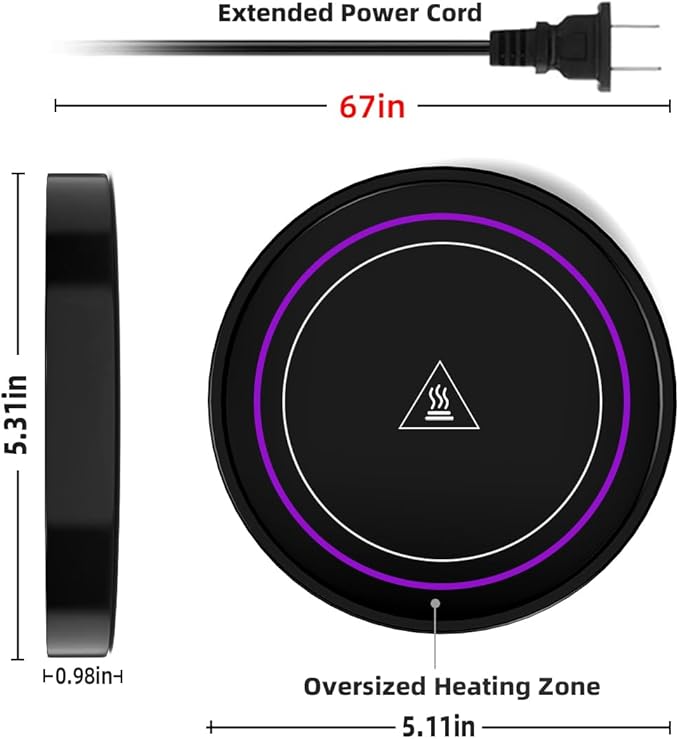 Coffee Warmer with Mug Set - Electric Beverage Cup Warmer for Desk Office Home Use, Candle Warmer Heating Plate with Gravity Switch Auto Shut Off (Up to 131F/55C), 12oz (Purple Set)