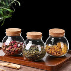 Set of 4 round glass jars with cork lid – 17oz wedding candy jar kitchen jar, perfect for tea, biscuits, cereals, flour, beans, spices, coffee beans etc (4PCS)