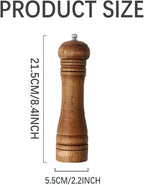 Wooden Pepper Grinder Mill, 8 Inch Salt or Mill Grinder Refillable with Adjustable Coarseness, Acacia Wood Peppercorn Grinder Shaker Tableware Gifts Manual Pepper Grinder Kit Seasoning Mill