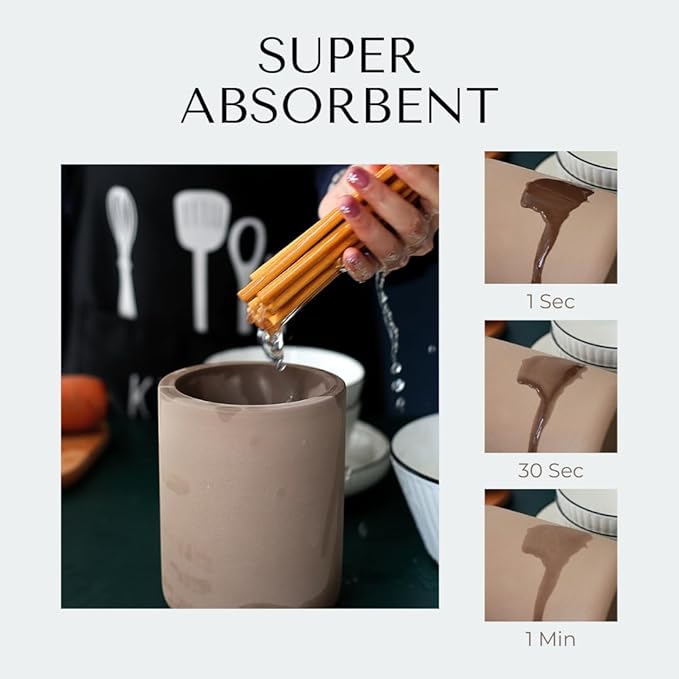 Selegna Instant Dry Utensil Holder for Kitchen Countertop, Diatomite Stone Utensil Caddy, Diatomaceous Earth Kitchen Utensil Organizer | Quick Drying Water Absorbing Pottery for Sink organization