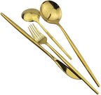JASHII Stainless Steel Titanium Plated Golden Flatware Set 24 Piece, Golden Silverware Set for 6 (Shiny)