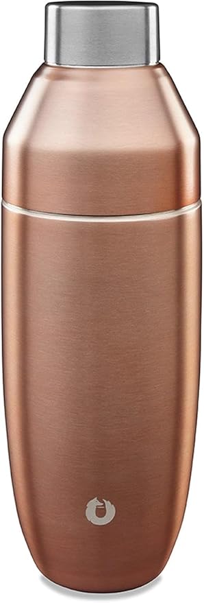 SNOWFOX Premium Vacuum Insulated Stainless Steel Cocktail Shaker, Home Bar Accessories, Elegant Drink Mixer, Leak, Proof Lid With Jigger & Built, In Strainer, Gold, 22oz.
