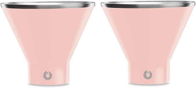 SNOWFOX Premium Vacuum Insulated Stainless Steel Martini Glass, Set of 2, Martinis Stay Icy Cold, Stemless Cocktail Glasses, Elegant Home Entertaining, Bold Beautiful Barware Set, 8 oz, Light Pink