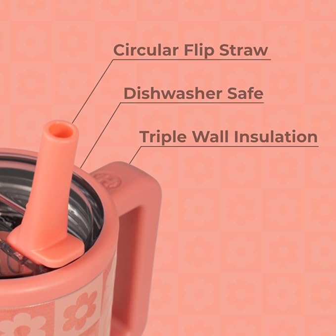 HydroJug Kids - 20 oz Insulated Kids Water Bottle with Flip Straw & Handle | Leak-Proof & Durable | Perfect for School, Sports, Lunch, Travel & Camp, Daisy Checkers