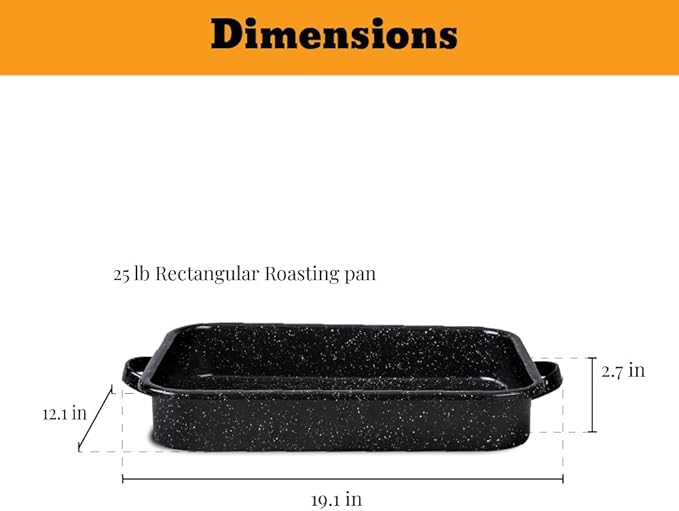 Granite Ware Open Roasting Pan with Flat Rack (Speckled Black) - Accommodates up to 25 lb poultry or roast.