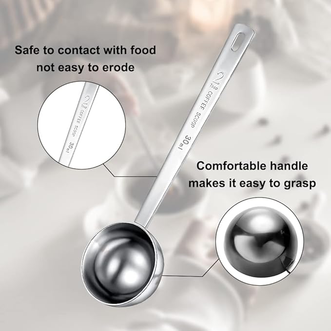 Coffee Scoop, Stainless Steel Coffee Spoons Set, 1 tablespoon (15ml) and 1 tablespoons (30ml) Measuring Spoon, Tablespoon Measure Spoon for Coffee, Milk Powder, Fruit Powder, 2 Pack(Long)