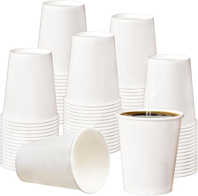 100 Pack 12 oz White Disposable Coffee Cups,White Hot/Cold Beverage Drinking Cup for Cold and Hot Drinks