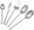 DEACORY 5-Piece Silverware Stainless Steel Matte Finished Flatware Thick Heavy Hexagon Cutlery Serving Utensils Set