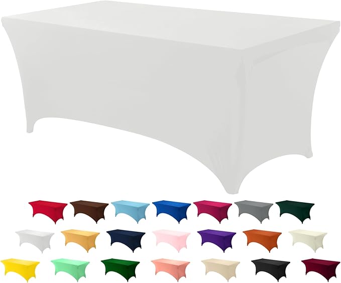 Utopia Kitchen 6FT Spandex Tablecloth [1 Pack, White] 200 GSM Stretch, Fitted, Washable and Wrinkle Resistant Table Cloth Rectangle Cover for Trade Shows, Wedding, Parties [72Lx30Wx30H Inch]