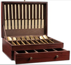 Royalty Art Tarnish-Free Silverware Storage Box with Drawer, 15" x 11" Flatware and Utensil Organizer for Kitchen, Elegant Wooden Décor for Dining Room (Flatware Not Included)