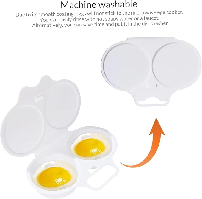 2 Pcs White Egg Poacher, Microwave Egg Boiler Poacher, Microwave Egg Poacher, 2 Cavity Nonstick Poached Egg Maker With Lid, Egg Cooker, Double Drain Poached Cups Specialty Cookware